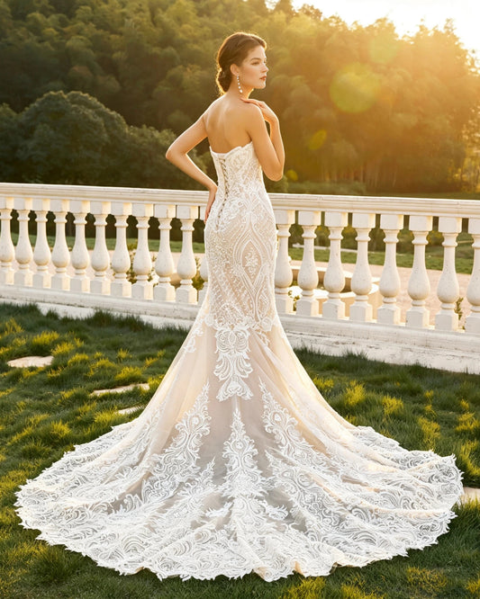 strapless sweetheart lace mermaid wedding dress - image 1