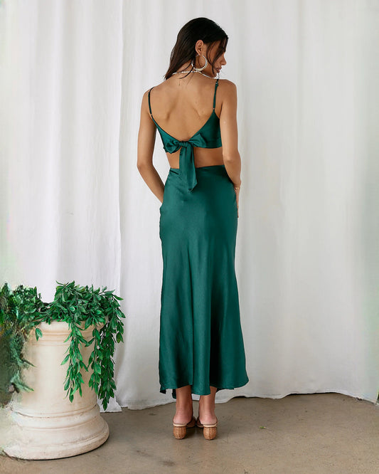 sleeveless satin a-line maxi bridesmaid dress - image 1