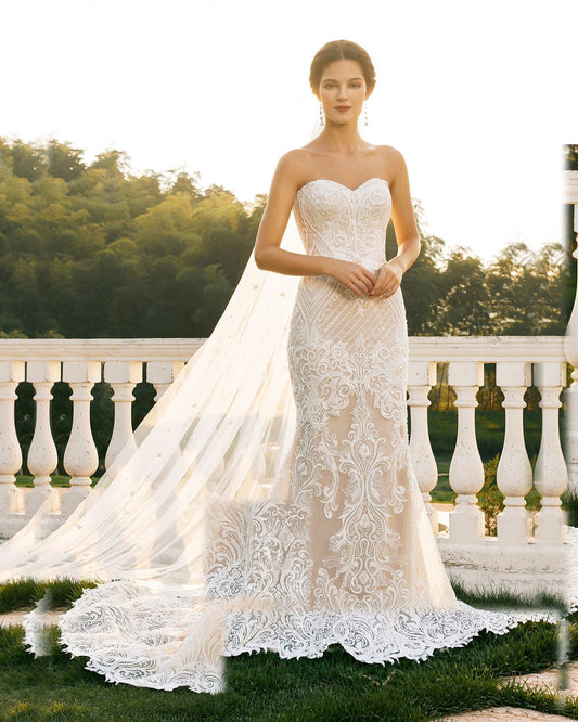 strapless sweetheart lace mermaid wedding dress - image 2