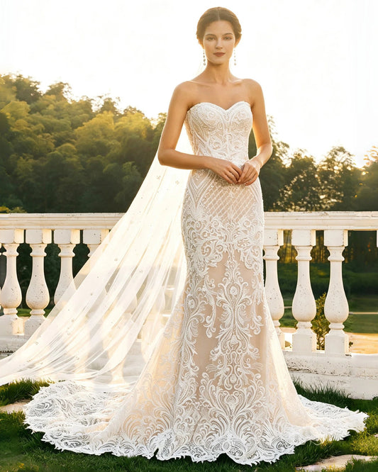 strapless sweetheart lace mermaid wedding dress - image 2