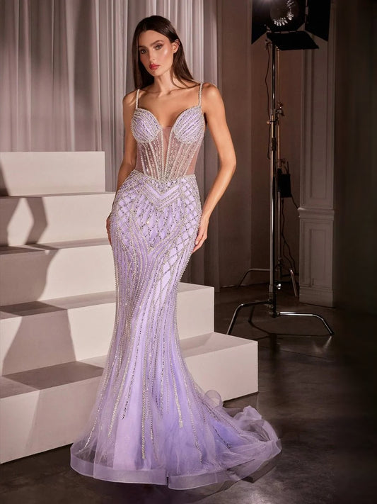 Lavender floor-length prom dress, alternate view showing the bodice and skirt