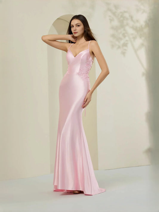 Blush Pink floor-length prom dress, alternate view showing the bodice and skirt