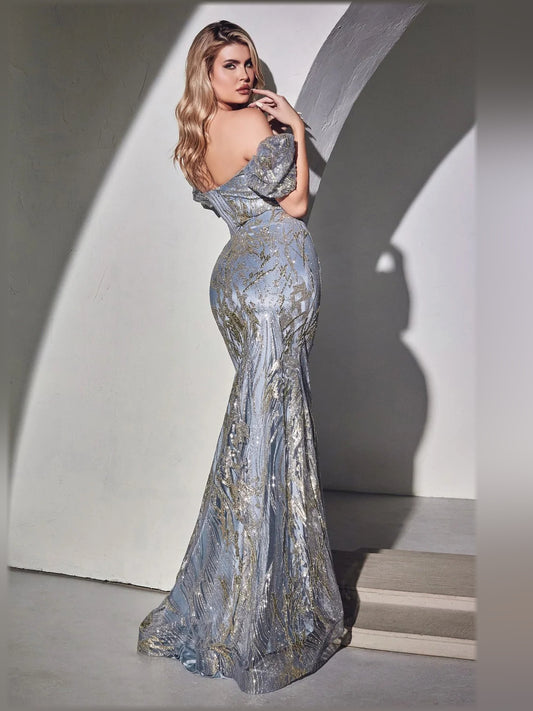 Dusty Blue mermaid floor-length formal dress with ruffle details, alternate view
