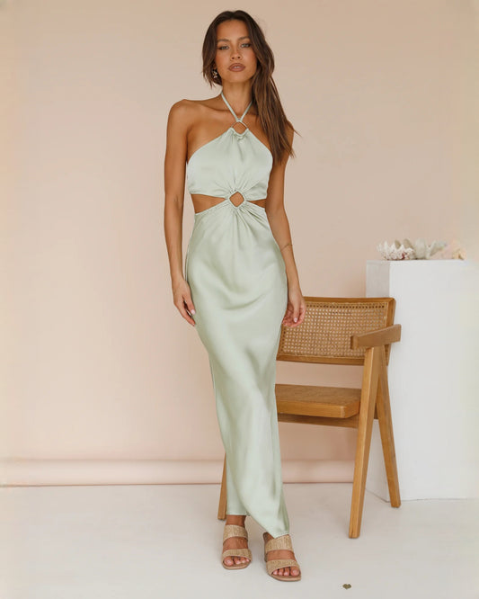sleeveless satin a-line maxi bridesmaid dress - image 2