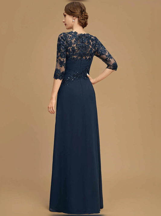 Dark Navy floor-length mother of the bride dress, alternate view showing the bodice and skirt