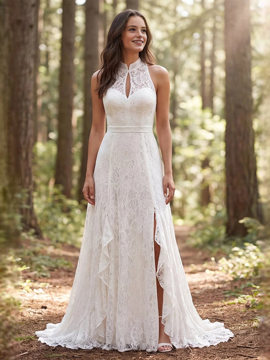 Ivory floor-length wedding dress, alternate view showing the bodice and skirt