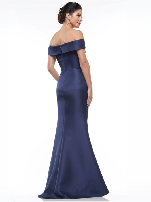 Dark Navy mermaid floor-length formal dress with draping, alternate view