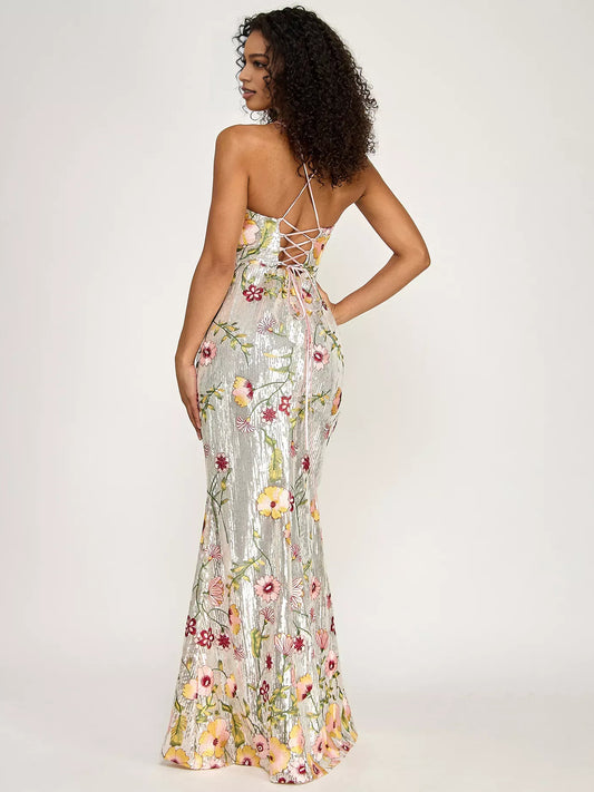 As Picture mermaid floor-length formal dress with embroidery, alternate view