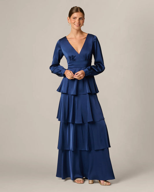 long-sleeve a-line maxi mother of the bride dress - image 2