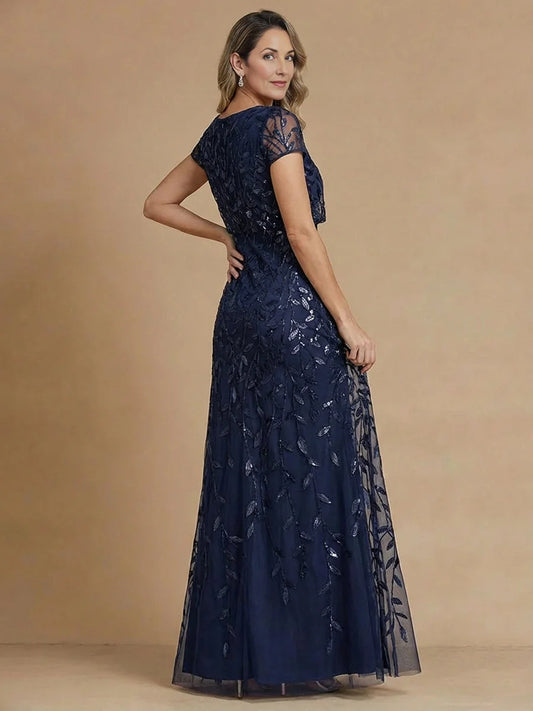 Dark Blue short mother of the bride dress, alternate view showing the bodice and skirt