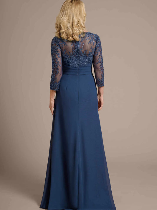 Dark Navy floor-length mother of the bride dress, alternate view showing the bodice and skirt
