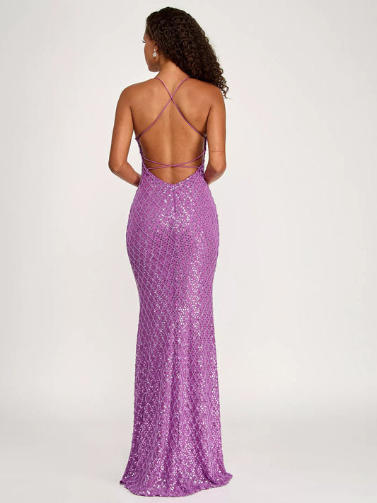 Orchid mermaid floor-length formal dress with sequins, alternate view