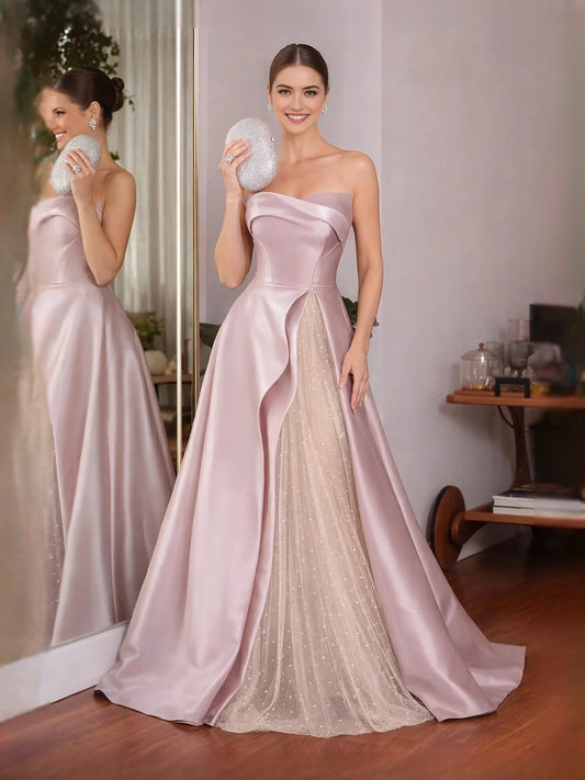 Blush Pink maxi prom dress, alternate view showing the bodice and skirt