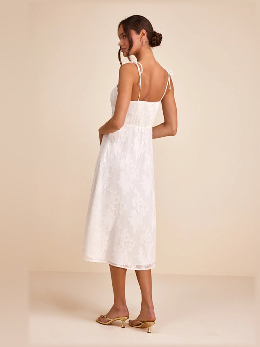 White Floral midi formal dress with floral print, alternate view