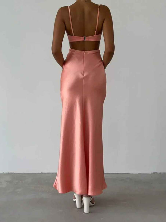 Pink sheath floor-length formal dress with cutout detail, alternate view