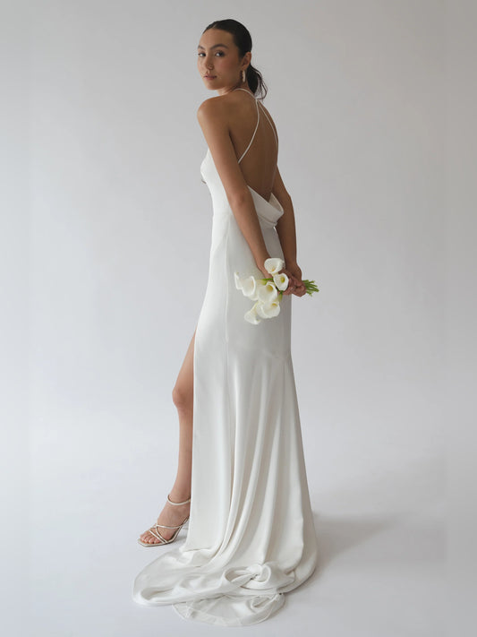 halter neck sheath floor-length formal dress - image 2