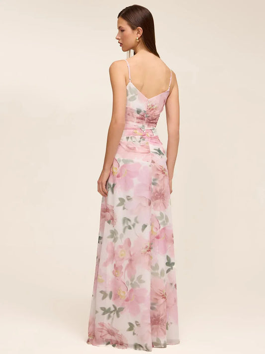 Floral sheath floor-length formal dress with ruffle details, alternate view