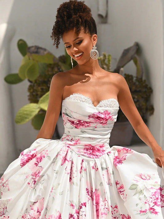 White Pink floor-length prom dress, alternate view showing the bodice and skirt