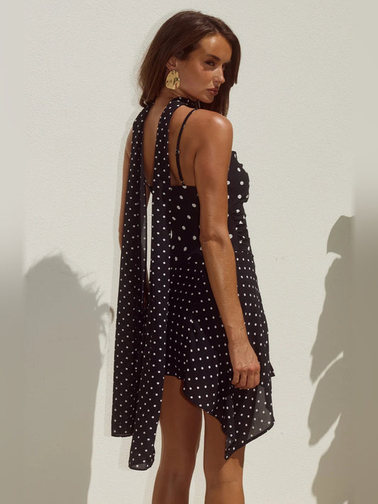 Black mini homecoming dress, alternate view showing the bodice and skirt