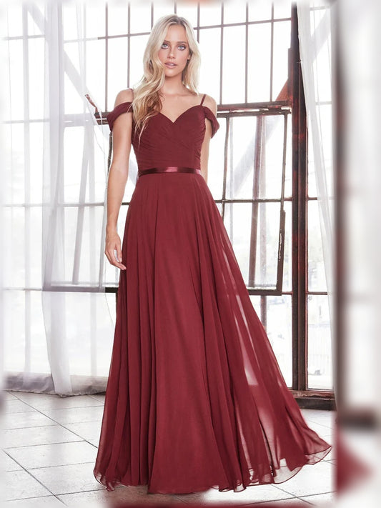 Crimson Red floor-length bridesmaid dress, alternate view showing the bodice and skirt