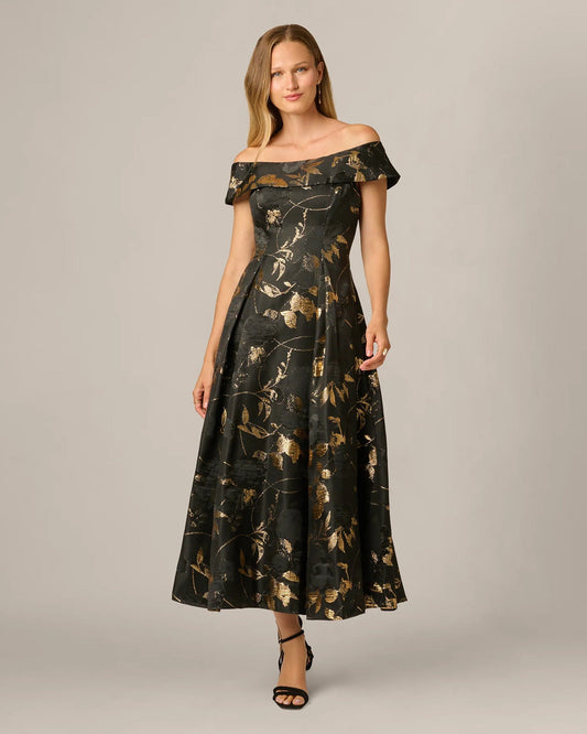 off-shoulder a-line midi mother of the bride dress - image 2