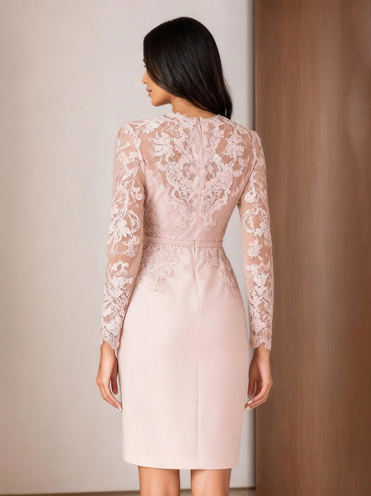Pink knee-length mother of the bride dress, alternate view showing the bodice and skirt