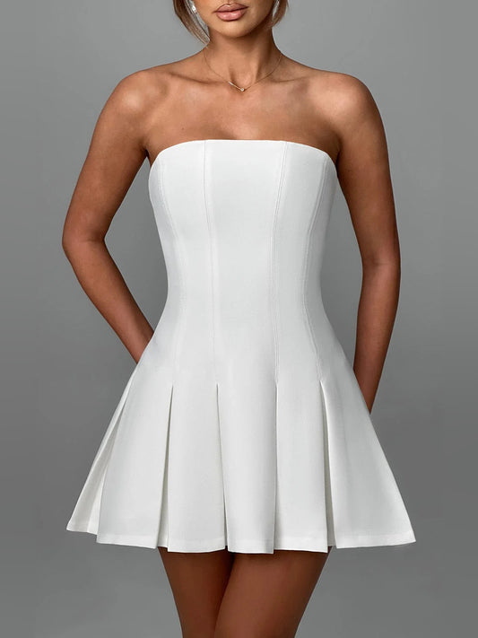 Ivory mini homecoming dress, alternate view showing the bodice and skirt