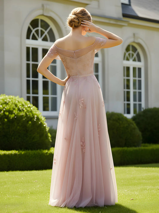 Dusty Rose floor-length mother of the bride dress, alternate view showing the bodice and skirt