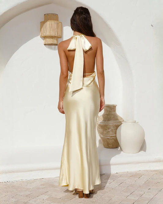 sleeveless satin a-line maxi bridesmaid dress - image 2