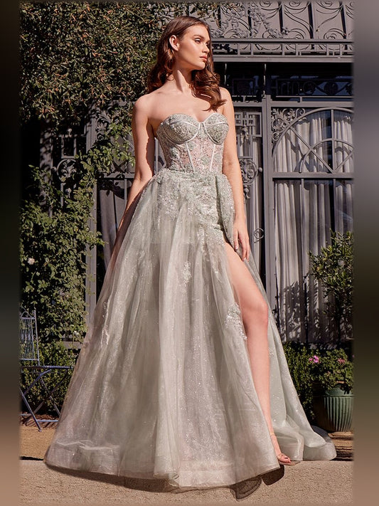 Sage Green a-line floor-length formal dress with sequins, alternate view