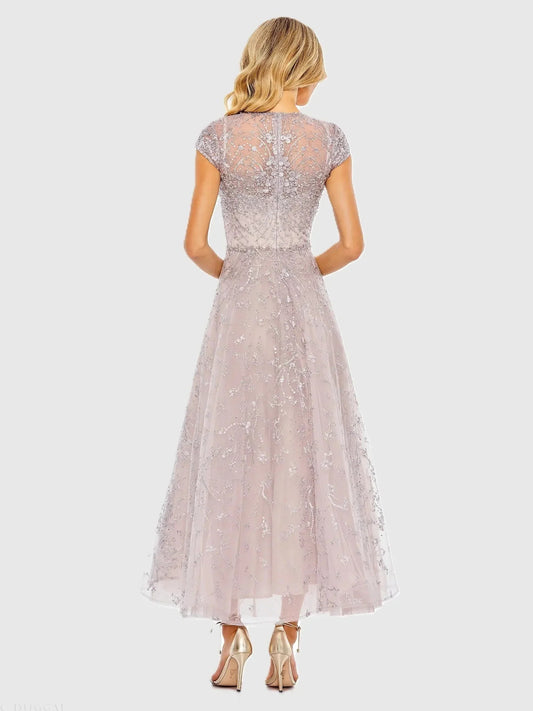Dusty Rose tea-length mother of the bride dress, alternate view showing the bodice and skirt