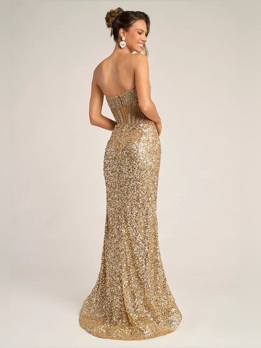 Gold mermaid floor-length formal dress with sequins, alternate view