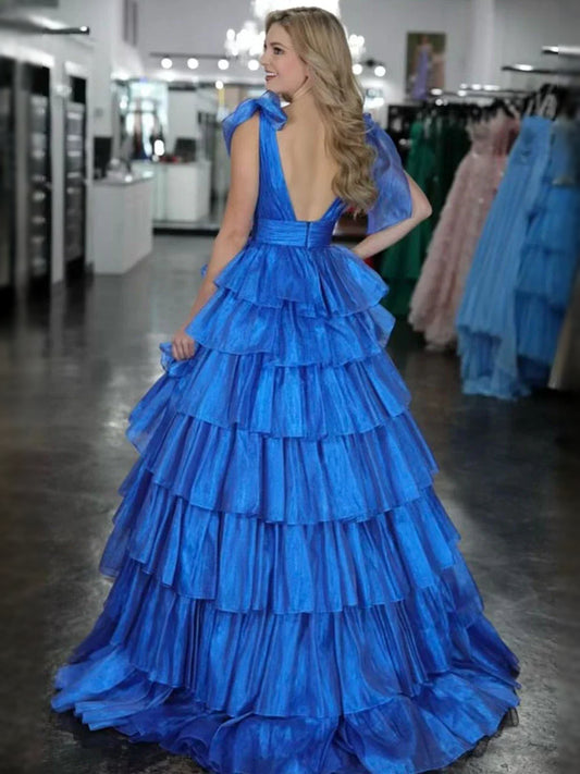 Pink maxi prom dress, back view showing the rear of the dress
