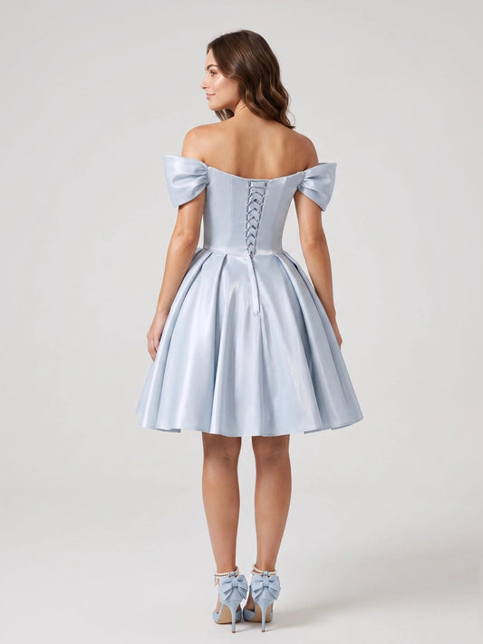 Sky Blue short homecoming dress, back view showing the rear of the dress