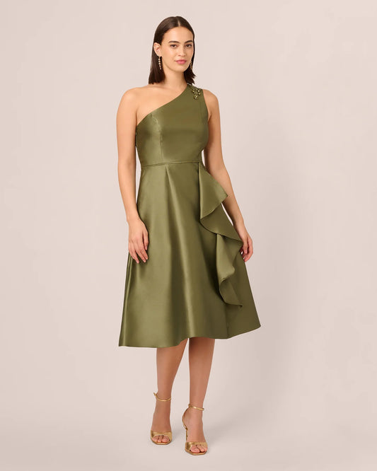 one-shoulder a-line midi mother of the bride dress - image 2