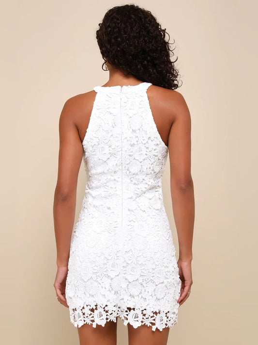 Ivory mini homecoming dress, alternate view showing the bodice and skirt