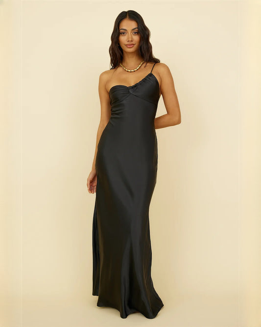 sleeveless satin a-line midi bridesmaid dress - image 2