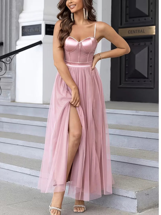 Light Pink maxi prom dress, alternate view showing the bodice and skirt