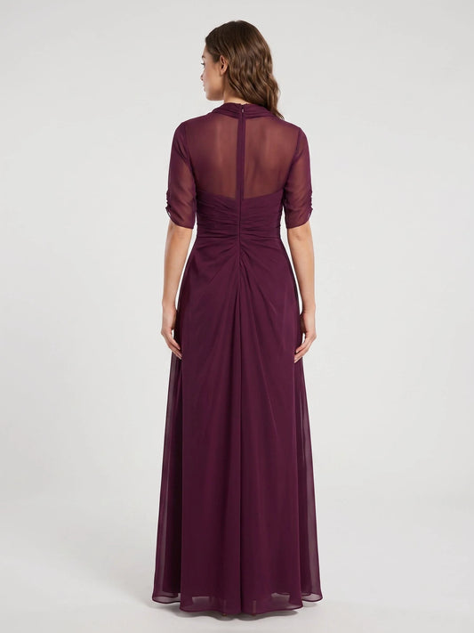 Wine floor-length mother of the bride dress, alternate view showing the bodice and skirt