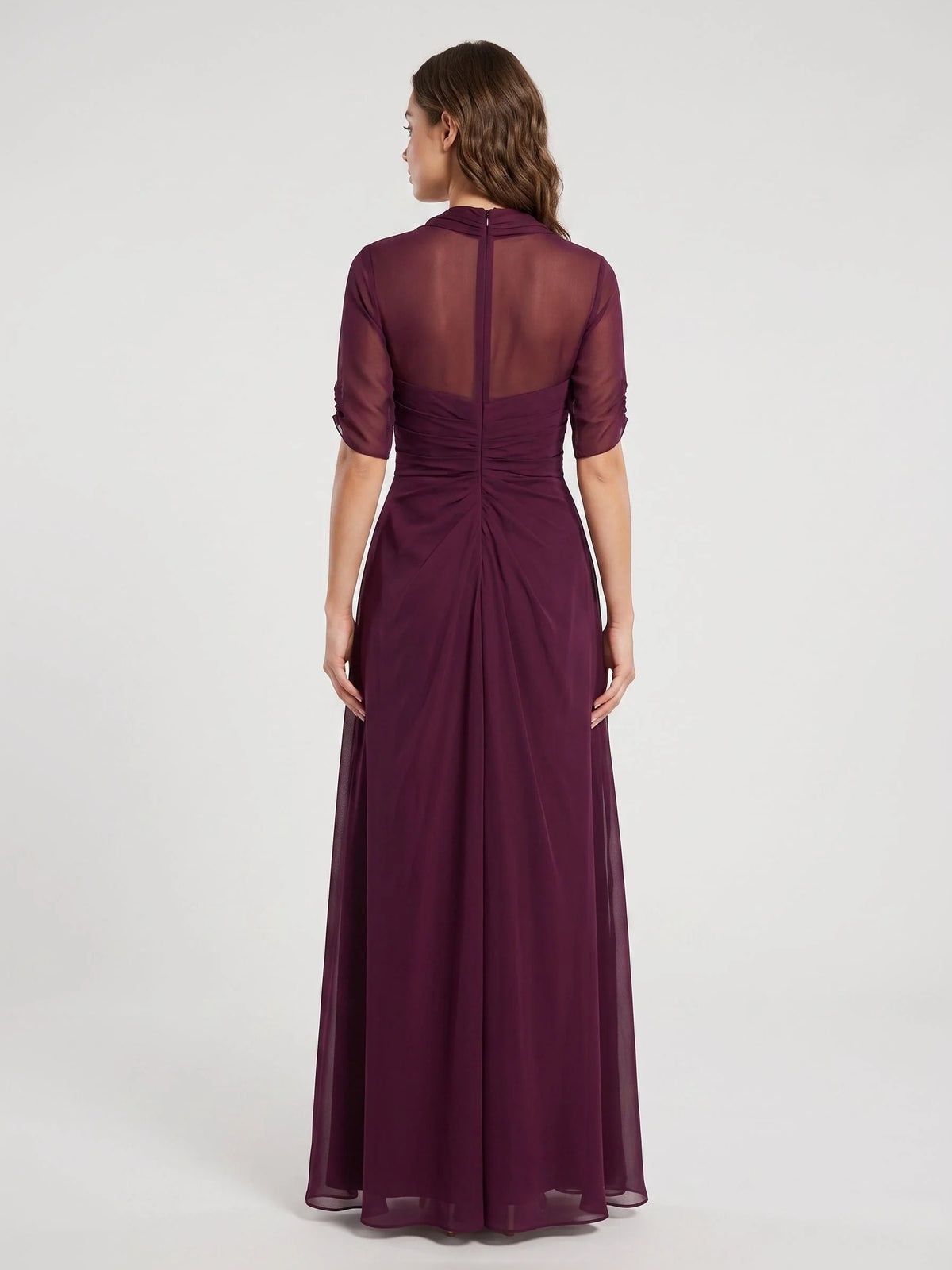 Wine floor-length mother of the bride dress, alternate view showing the bodice and skirt