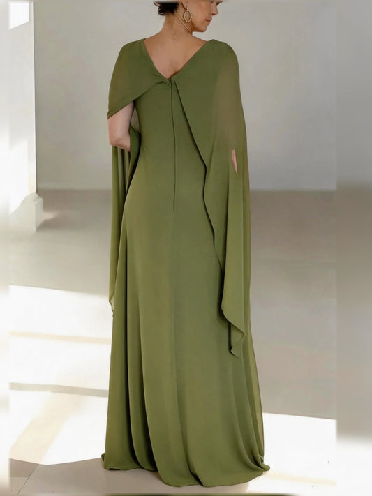 Olive Green floor-length mother of the bride dress, alternate view showing the bodice and skirt