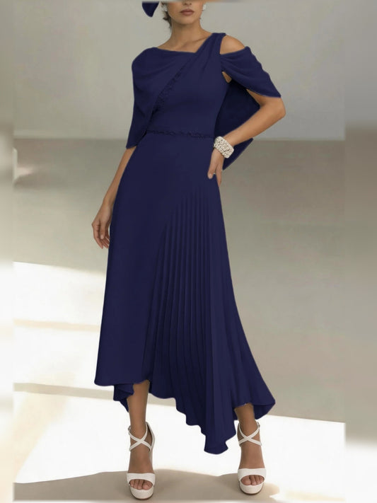 Dark Navy midi mother of the bride dress, alternate view showing the bodice and skirt