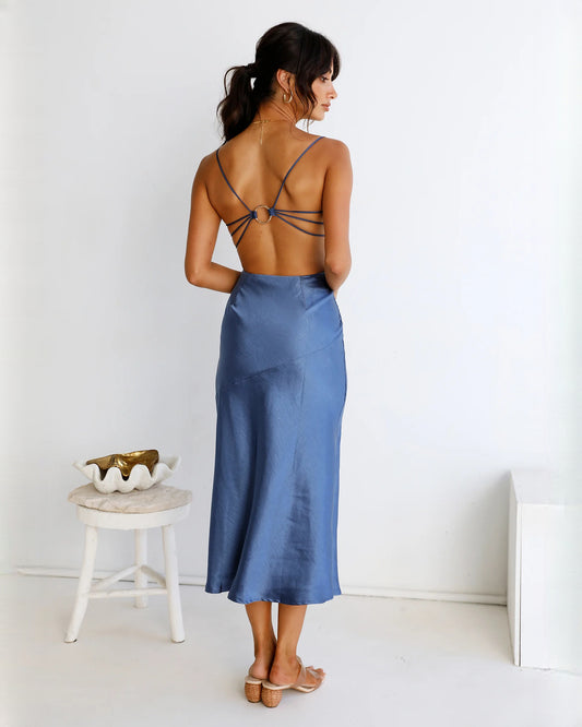 sleeveless satin a-line maxi bridesmaid dress - image 2