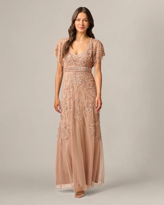 short-sleeve a-line maxi mother of the bride dress - image 2