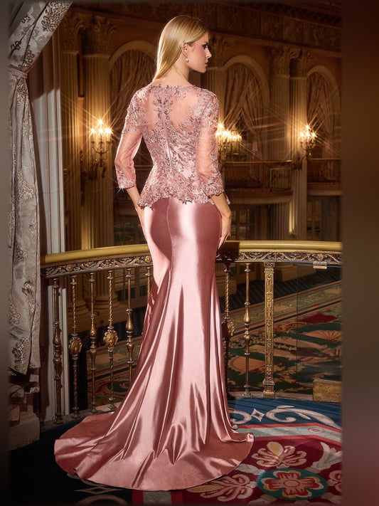 Dusty Rose mermaid floor-length formal dress with embroidery, alternate view