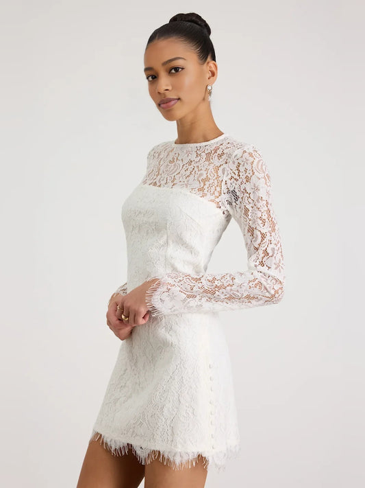 White mini homecoming dress, back view showing the rear of the dress