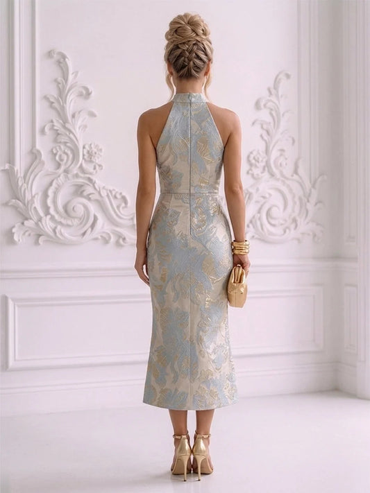 Sky Blue tea-length mother of the bride dress, alternate view showing the bodice and skirt