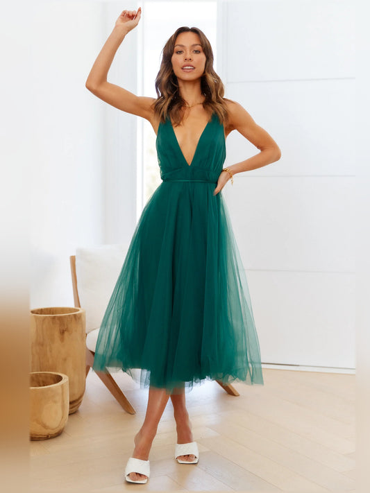 Forest Green midi formal dress, alternate view