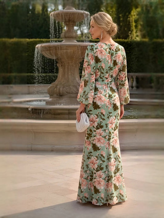 Dusty Sage floor-length mother of the bride dress, alternate view showing the bodice and skirt