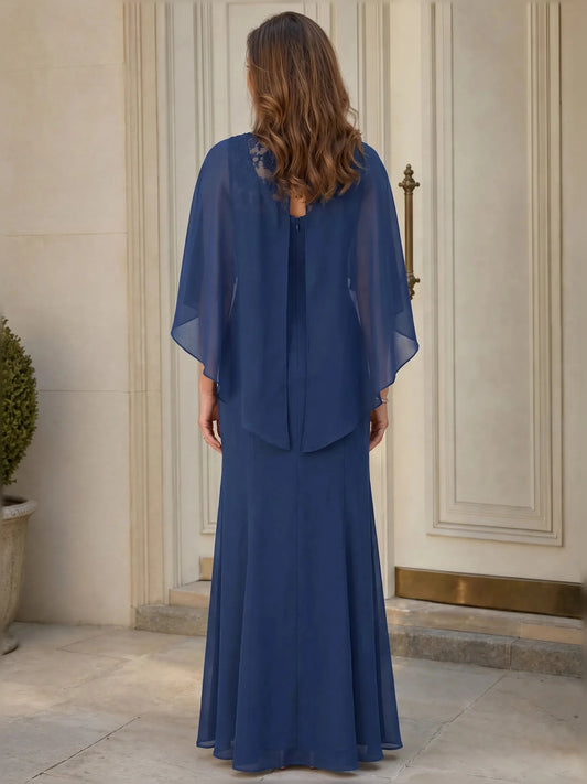 Dark Blue floor-length mother of the bride dress, alternate view showing the bodice and skirt